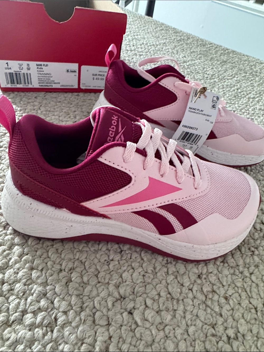 Reebok Kids Pink and Burgundy Athletic Sneakers Nano Play